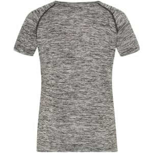 A ladies sports t-shirt in a grey marled design with short sleeves and a fitted silhouette. Features a logo.