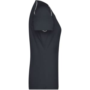 A fitted ladies sports T-shirt in navy blue, featuring short sleeves and a subtle logo on the side.