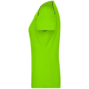 A vibrant green ladies sports T-shirt with short sleeves and a fitted design, featuring a logo.