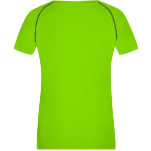 A bright green ladies sports T-shirt with short sleeves and a seamless design. Features a logo on the back.