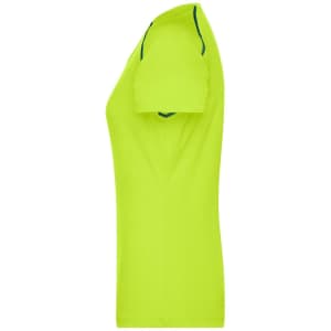 A ladies sports T-shirt in bright yellow with short sleeves and a fitted design, featuring a logo.