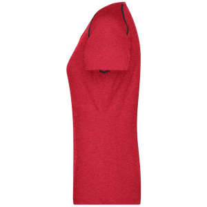 A red ladies sports t-shirt featuring a fitted design and short sleeves, with contrasting trim.