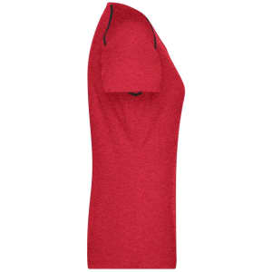 A red ladies' sports t-shirt with short sleeves and a fitted design. It features a logo on the front.