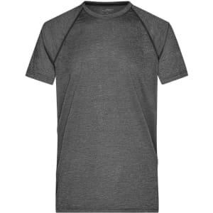 A grey men's sports T-shirt with a classic crew neck and raglan sleeves, featuring a logo.
