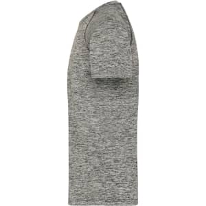 A grey men's sports T-shirt with short sleeves and a round neck, featuring a logo on the front.