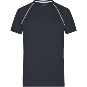 A men's sports t-shirt in dark navy with a contrasting trim. It features short sleeves and a logo.