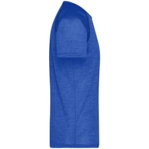 A blue men's sports T-shirt with a classic crew neck and short sleeves, featuring a logo on the side.