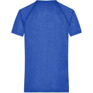 A blue men's sports T-shirt with a simple design and a logo on the back.