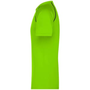 A bright lime green men's sports T-shirt with short sleeves and contrasting black details. Features a logo.