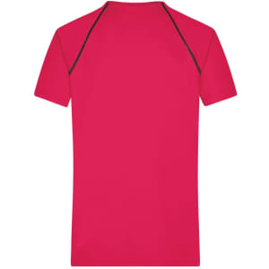 A red men's sports t-shirt featuring contrasting black accents on the shoulders and a plain back design.