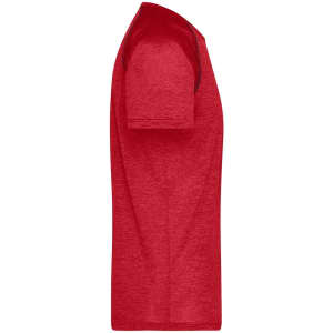 A red men's sports T-shirt with short sleeves and a plain design, featuring a logo on the chest.