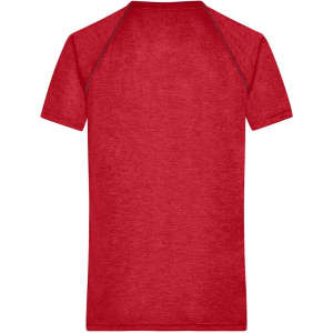 A red men's sports T-shirt featuring a simple design and a logo.