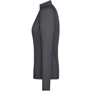 A ladies' long-sleeve sports shirt in dark grey with a fitted design and a subtle logo.