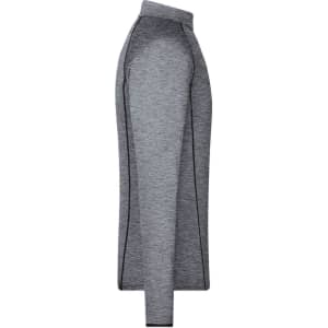 A grey long-sleeve sports shirt with contrasting detailing and a logo.