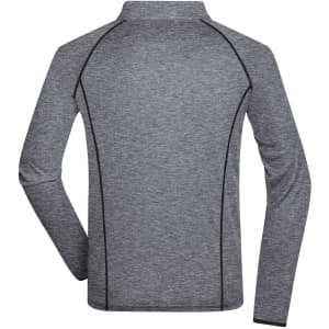 A grey long-sleeved sports shirt with contrasting stitching, featuring a high collar and fitted design.