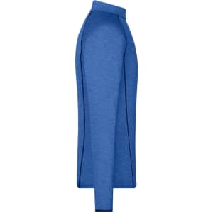 A blue long-sleeved sports shirt featuring a fitted design and contrasting side seams. Includes a logo on the chest.