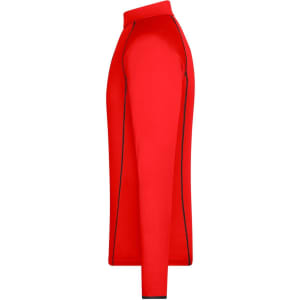 A red long-sleeve sports shirt with black detailing and a slim fit, featuring a logo on the side.