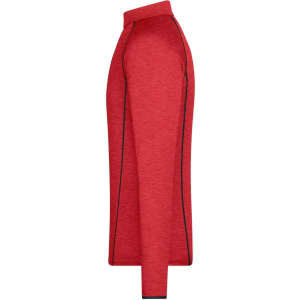 A red long-sleeve sports shirt with contrasting seams and a logo on the side.