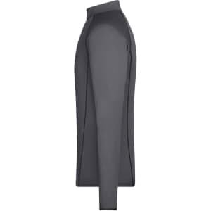 A men's long-sleeve sports shirt in a dark grey colour, featuring a sleek, fitted design and a logo on the chest.
