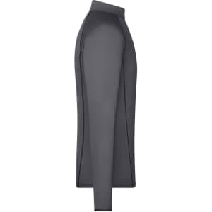 A grey men's long-sleeve sports shirt with a fitted design and a logo on the side.