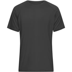 A black men's sports T-shirt with short sleeves and a simple design. It features a logo on the front.