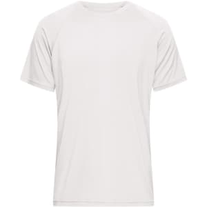 A light grey men's sports T-shirt with short sleeves and a round neck, featuring a logo on the front.