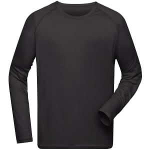 A long-sleeved men's sports shirt in black with a logo. Suitable for casual or athletic wear.