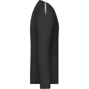 A men's long sleeve sports shirt in black, featuring a logo and a sleek, fitted design.