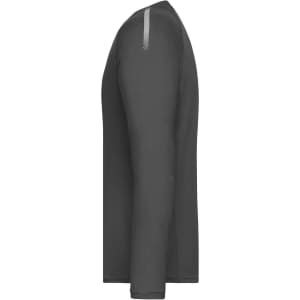 A grey men's long sleeve sports shirt featuring a subtle logo on the shoulder.