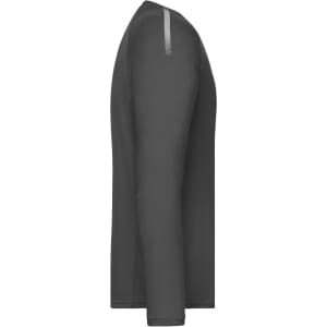 A long-sleeved men's sports shirt in grey, featuring a subtle logo on the shoulder.
