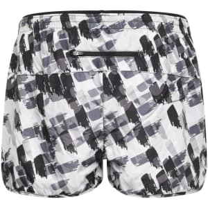 Ladies sports shorts in a monochrome abstract pattern with a zippered back pocket. Features branding on the waistband.