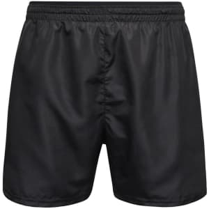Men's sports shorts in black, featuring an elastic waistband and a simple design. Includes a logo.