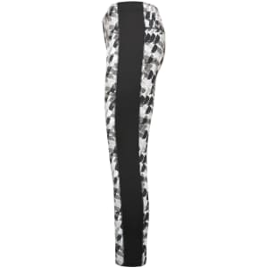 Ladies sports tights featuring a patterned design with black side panels. Includes a logo on the waistband.