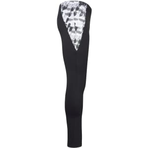 Men's sports tights in black with a patterned grey section on the back. Features a logo on the waistband.