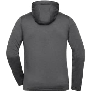 A men's sports zip hoodie in grey, featuring a hood and a fitted design. Includes a logo on the back.