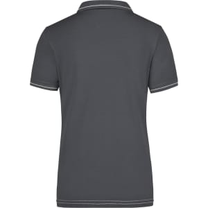 A grey ladies' polo shirt featuring a classic collar and short sleeves, with contrasting trim along the neckline.