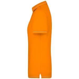 An orange ladies' polo shirt featuring a structured collar and short sleeves, with contrasting trim details.