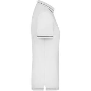 A light grey ladies' polo shirt with short sleeves, featuring a contrasting trim and a logo.