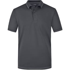 A grey men's elastic polo shirt with a collar and a subtle contrasting trim. It features a logo on the chest.
