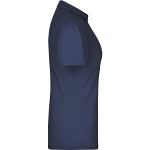 A navy ladies active polo shirt featuring a classic polo collar and a logo.