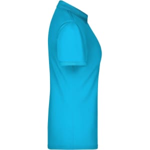 A turquoise ladies active polo shirt with a classic design and a branded logo.