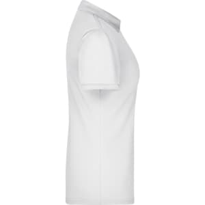 A white ladies active polo shirt with a classic collar and short sleeves, featuring a logo.
