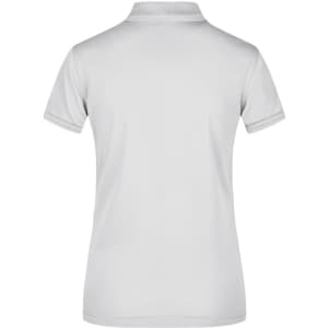 A light grey ladies active polo shirt with a classic polo collar and short sleeves. It features a logo.