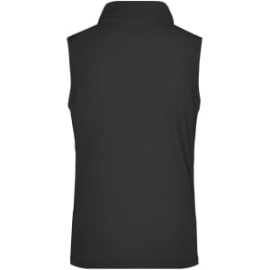 A sleeveless black polo shirt with a collar, featuring a logo.