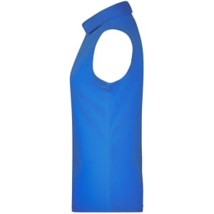 A sleeveless polo shirt in vibrant blue featuring a collar and a logo.