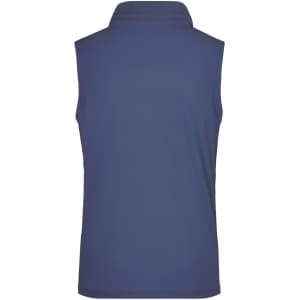 A sleeveless polo shirt in navy blue with a collar and a logo on the back.