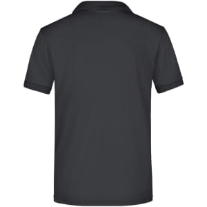 A men's active polo shirt in dark grey, featuring a classic collar and short sleeves. The shirt has a logo on the back.