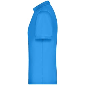 A bright blue men's active polo shirt with a classic collar and short sleeves, featuring a logo.