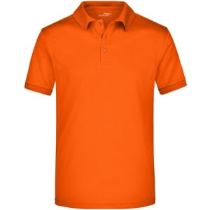 An orange men's active polo shirt featuring a classic collar and a logo.