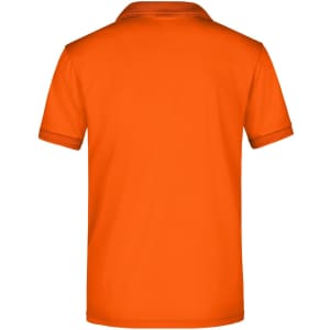 A bright orange men's active polo shirt featuring a classic collar and short sleeves. It has a logo prominently displayed.